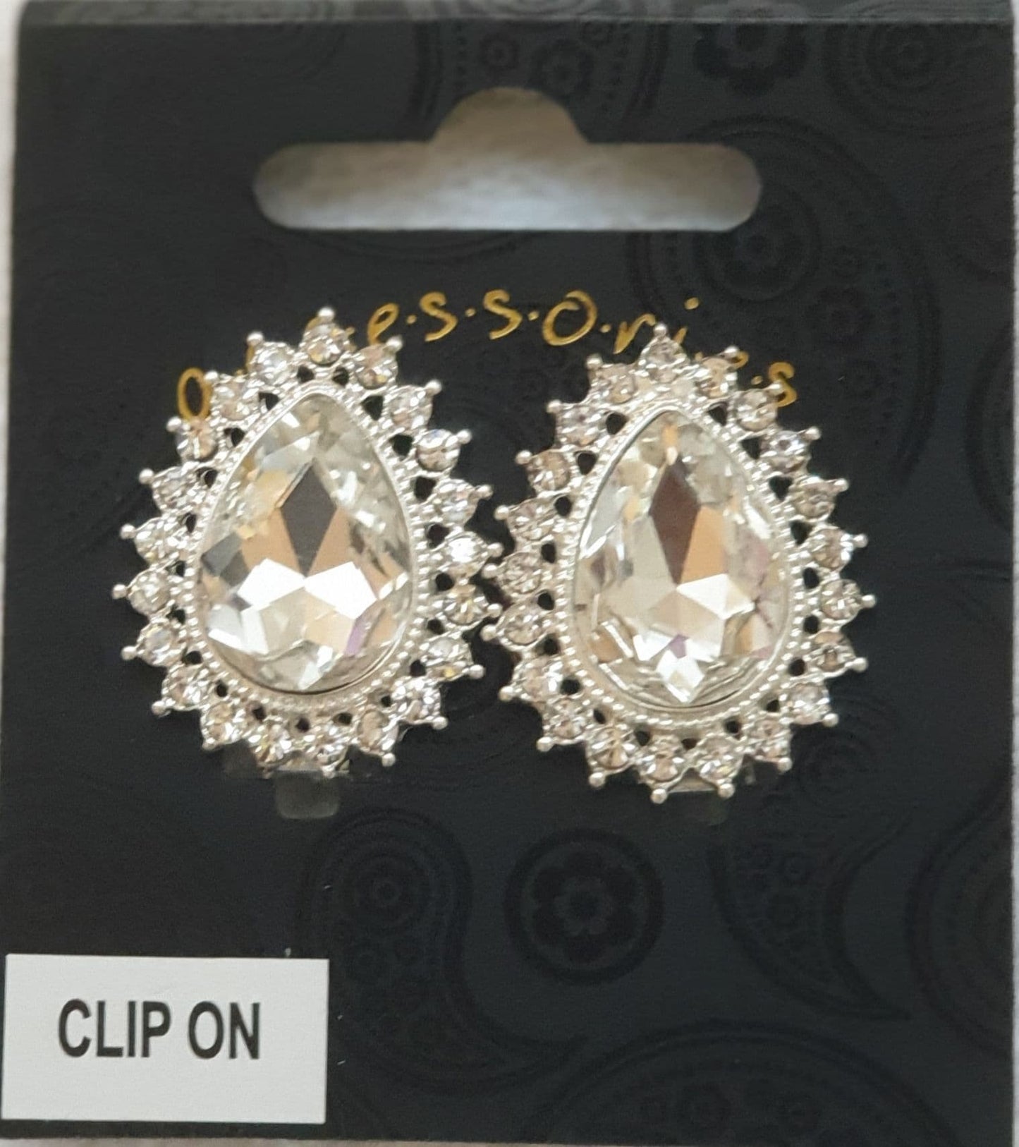 Silver Colour Crystal Clip On Earring