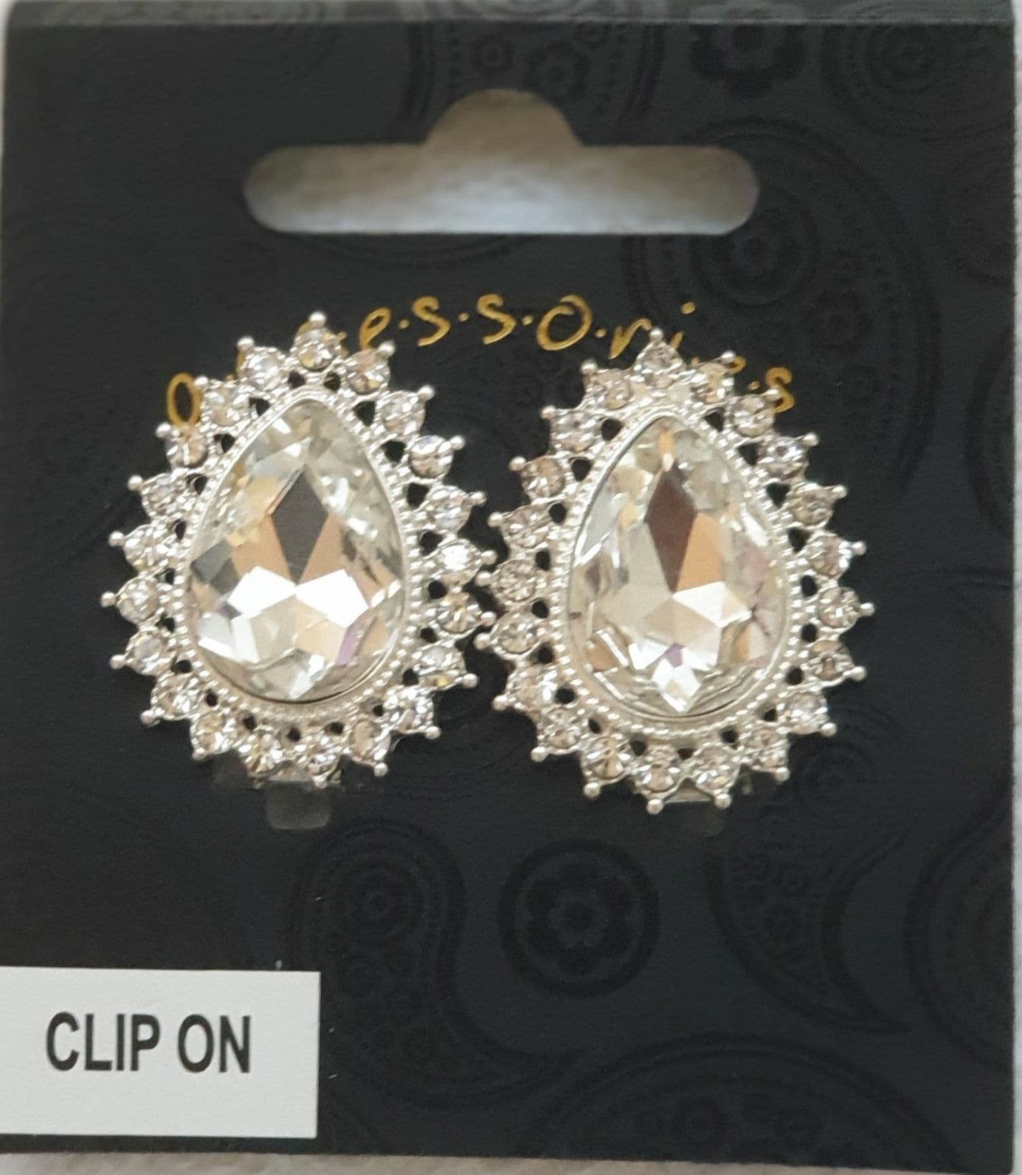 Silver Colour Crystal Clip On Earring