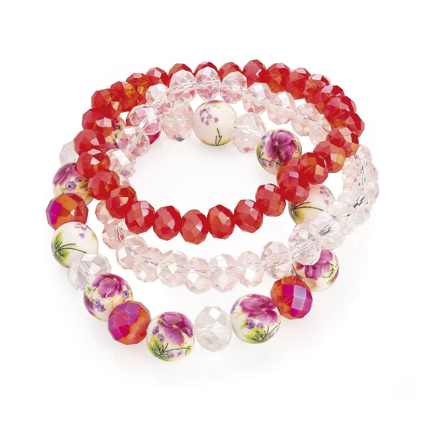 Three piece multi tone elasticated glass bracelet set. BL32867